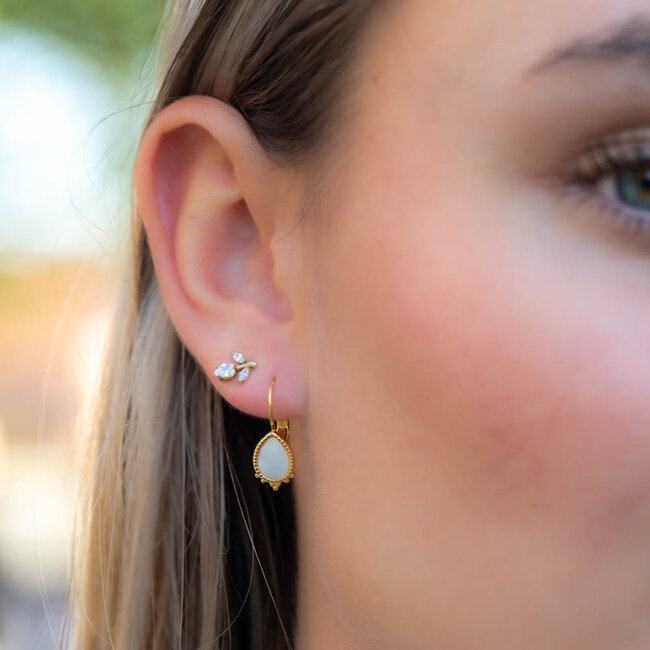 Beadle Druppel oorbel met parelmoer en gouden rand