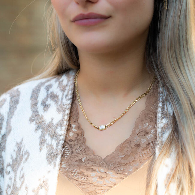 ZAG  Bijoux Gouden schakelketting met Crystal steentje