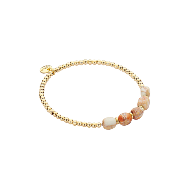 Armbanden met natuursteen kralen in warme tinten en goud