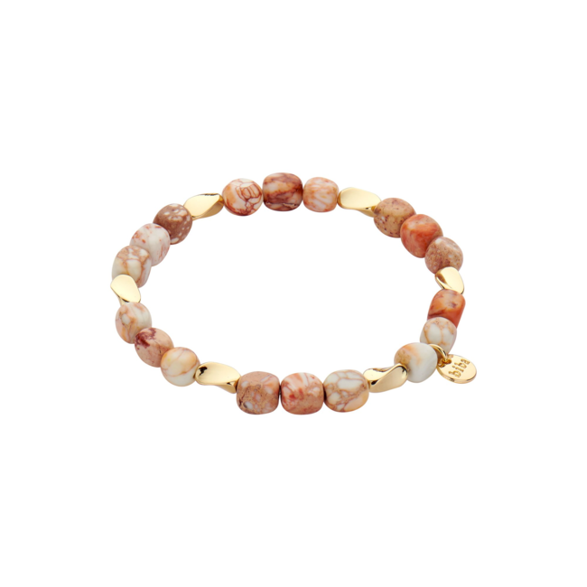 Armbanden met natuursteen kralen in warme tinten en goud