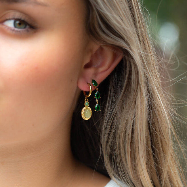 Day & Eve  Goud Groene steen druppel oorbellen