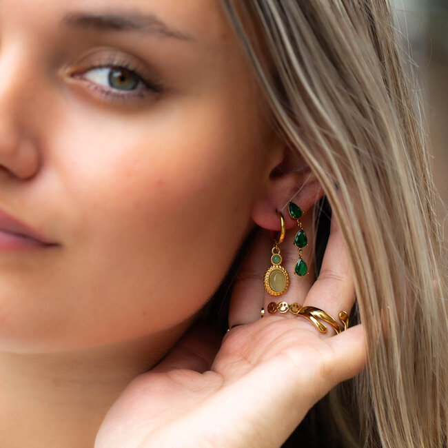 Day & Eve  Goud Groene steen druppel oorbellen