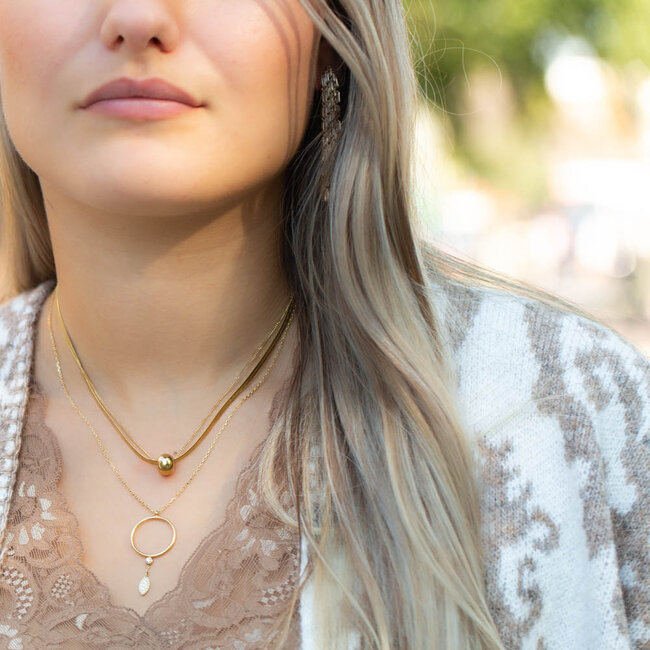 ZAG  Bijoux Gouden dubbele ketting met bol of ketting met cirkel en hanger