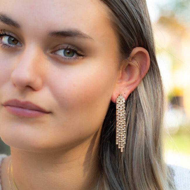Crystal lange gouden glitter party oorbellen