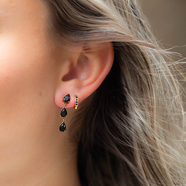 Day & Eve by Go Dutch Label Zwarte druppel met zwarte steentjes oorbellen