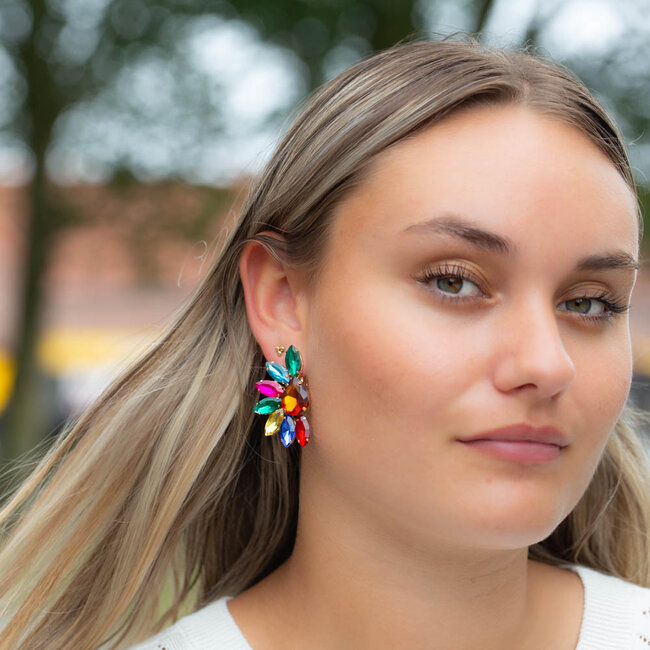 Biba Party gekleurde bloem blaadjes CLIP oorbellen