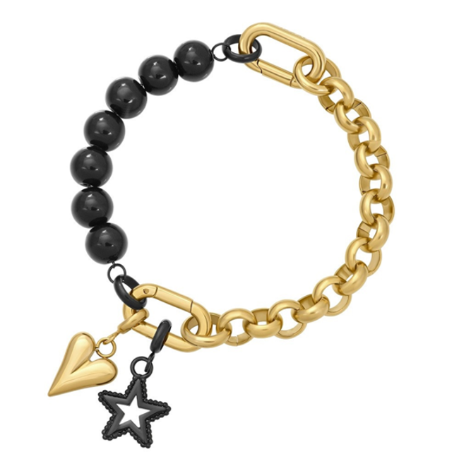IXXXI Complete connect armband  zwart goud met hart en ster
