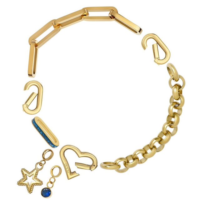 IXXXI Complete connect armband  goud met hart ster en blauwe steen