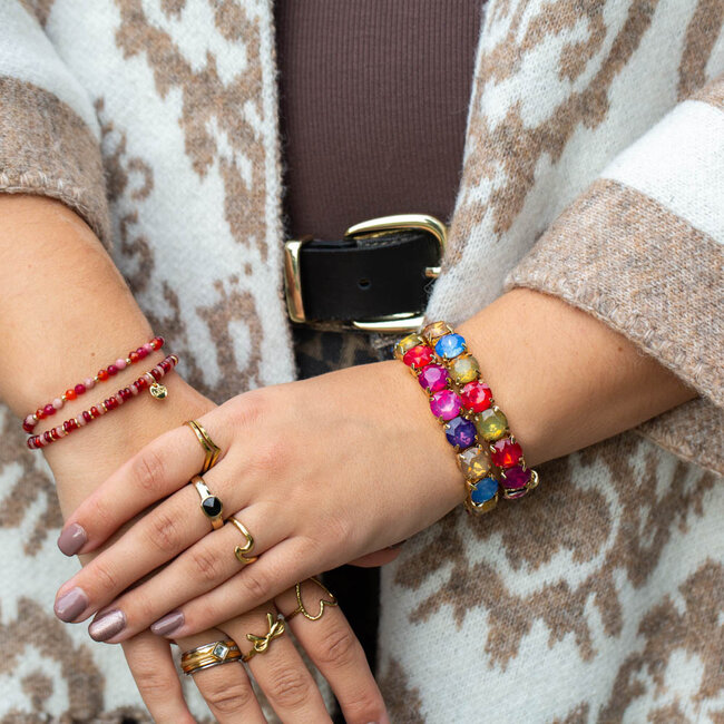 Biba Kleurrijke grote vierkante stenen armband