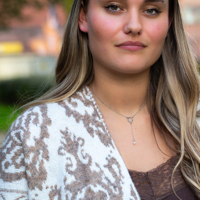 Beadle Zilver fijne ketting met rondje en parel