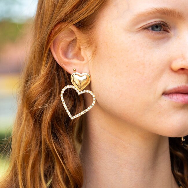 Biba Grote hart oorbellen met glitters