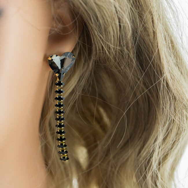 Day & Eve  Lange glitter oorbellen met hart steker