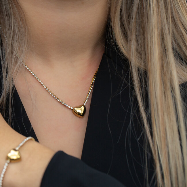 Beadle Goud glitter ketting met hart