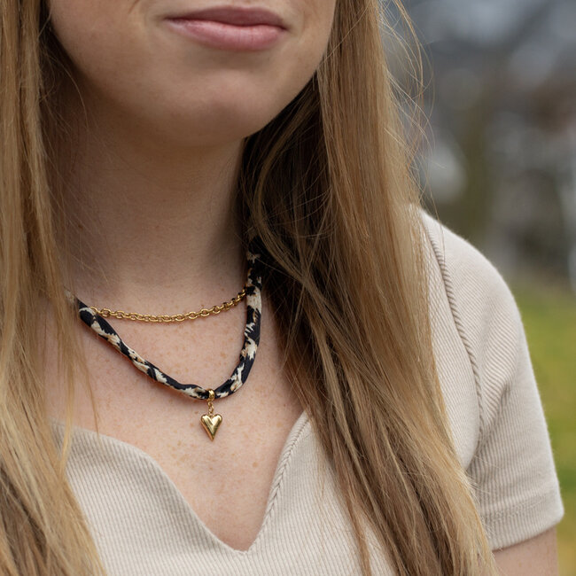 Beadle Unieke dubbele goudketting schakels en tijger en hart bedel