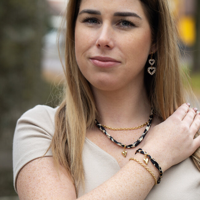 Beadle Dubbele armband goud schakels en tijger en hart