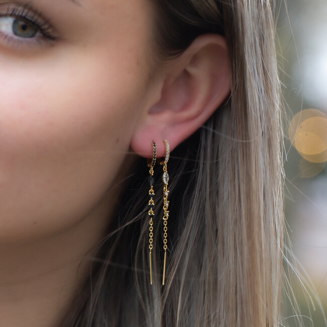 Beadle Lange sparkle creool oorringen met zwarte of crystal steentjes