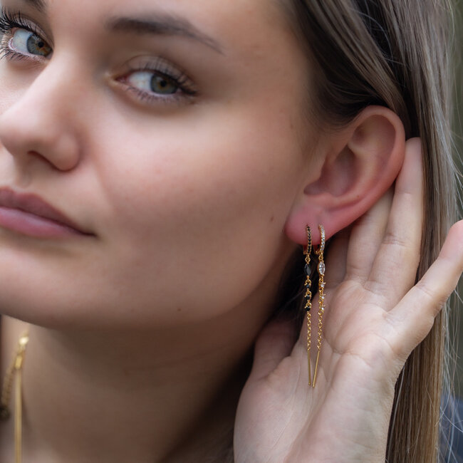 Beadle Lange sparkle creool oorringen met zwarte of crystal steentjes