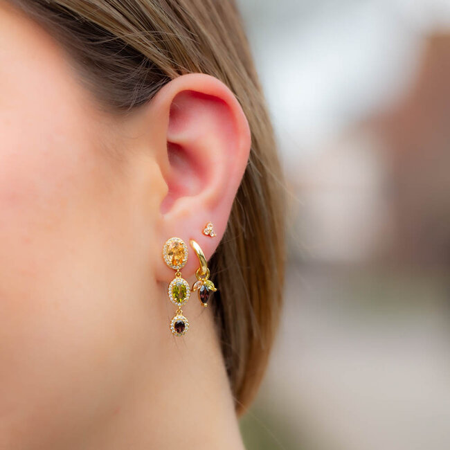 Goud zirconia  mix match  oorbellen in chocolade bruin