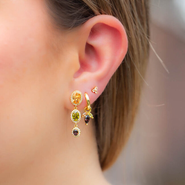 Goud zirconia  mix match  oorbellen in chocolade bruin