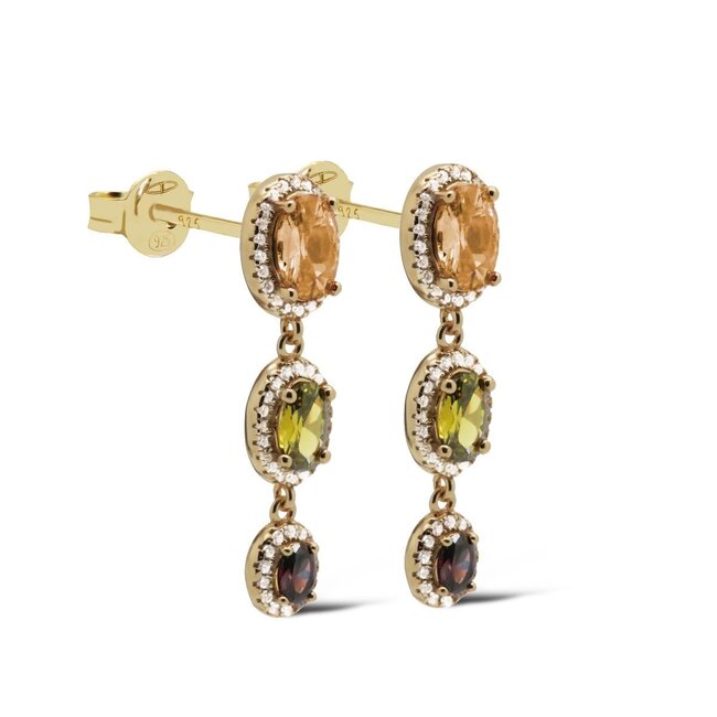 Goud zirconia  mix match  oorbellen in chocolade bruin