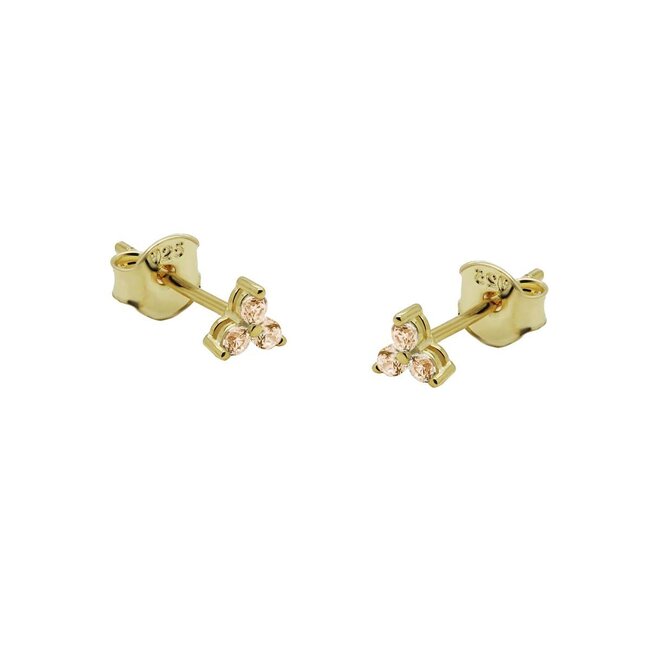 Goud zirconia  mix match  oorbellen in chocolade bruin
