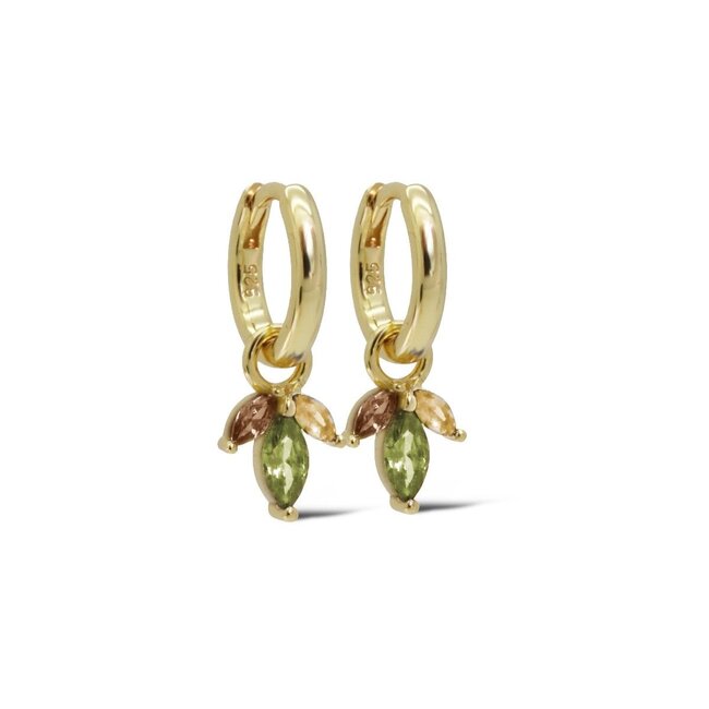 KARMA Goldplated zirconia  Pistache Chocolade bruine Oorparty 