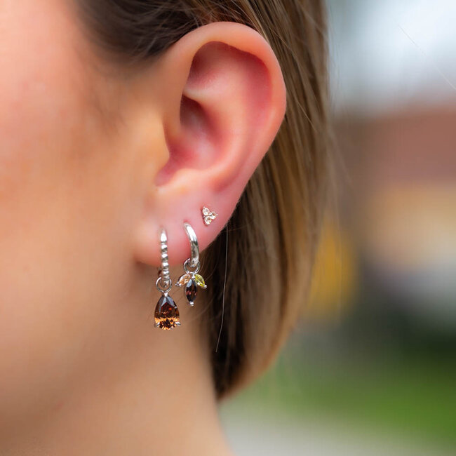 Trendy & warm choco bruine echt zilver oorbellen met zirconia glitters