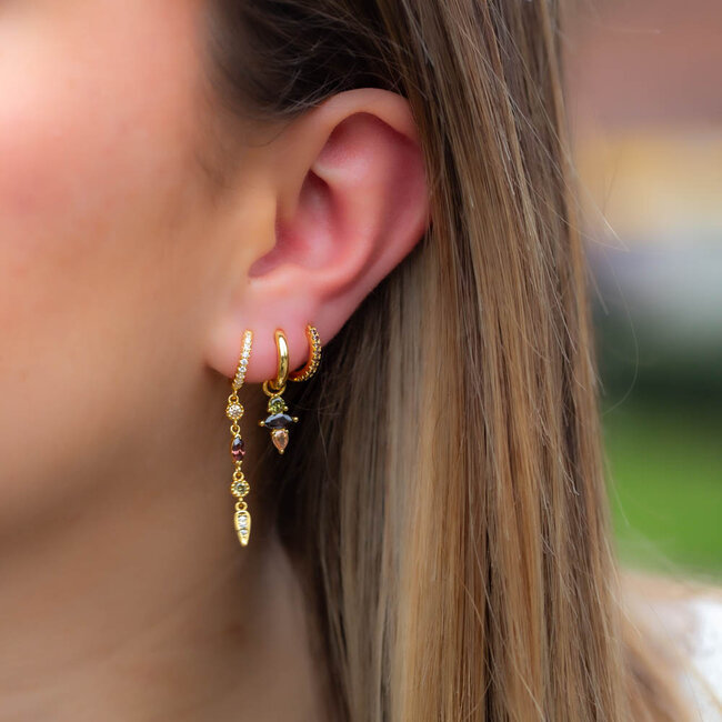 KARMA Goldplated zirconia  oorbellen olijf groene en warm bruine steentjes glitter