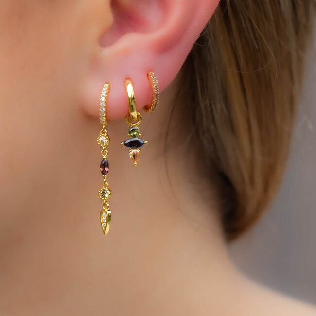 Goldplated zirconia  oorbellen olijf groene en warm bruine steentjes glitter
