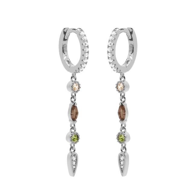 Zilver zirconia  lange glitter oorbellen  bruine en groen