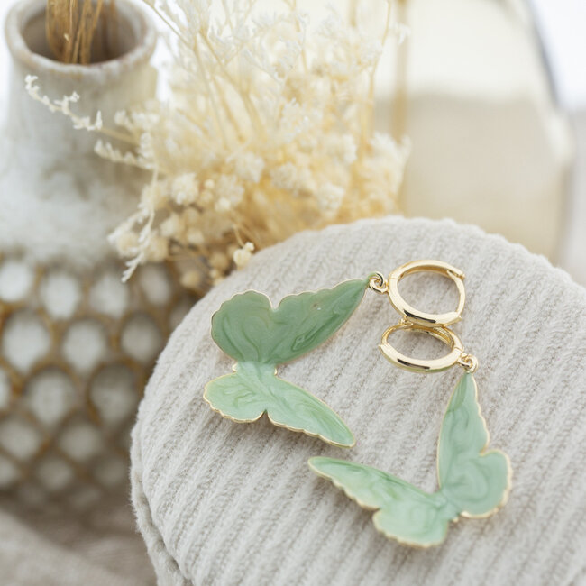 Day & Eve  Mint groene druppel vlinder of bloem oorbellen
