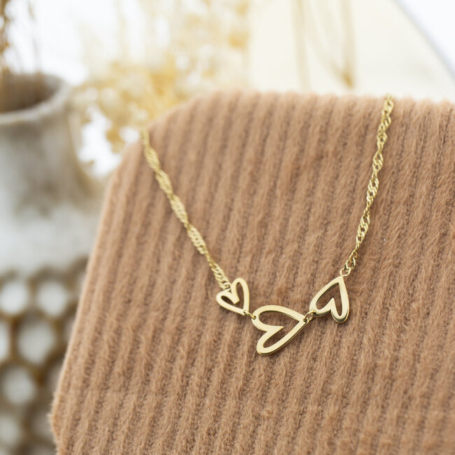 Day & Eve  Goud stainless steel ketting harten voor elke dag