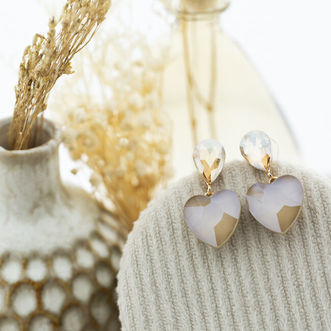 Day & Eve by Go Dutch Label Taupe & twinkle hart crystal oorbellen