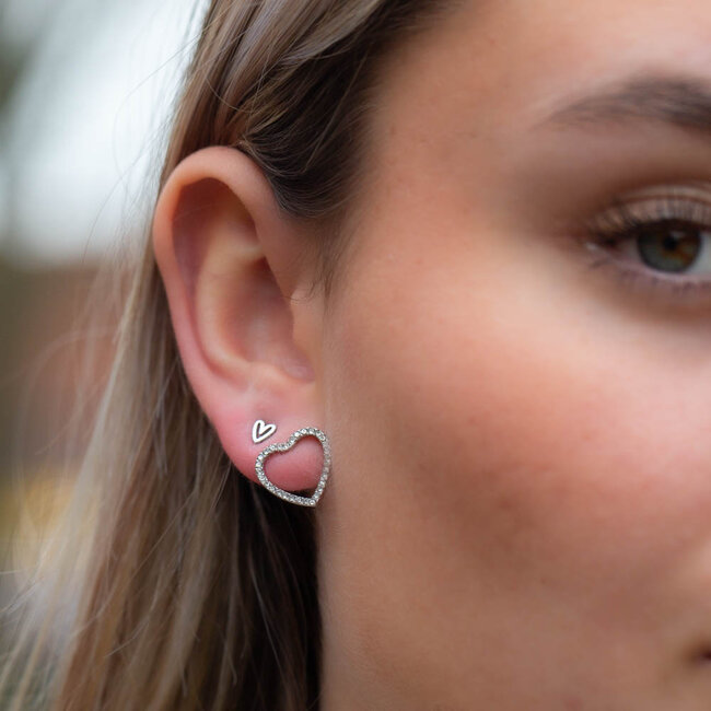 Zilver open kleine of grote hart oorbellen