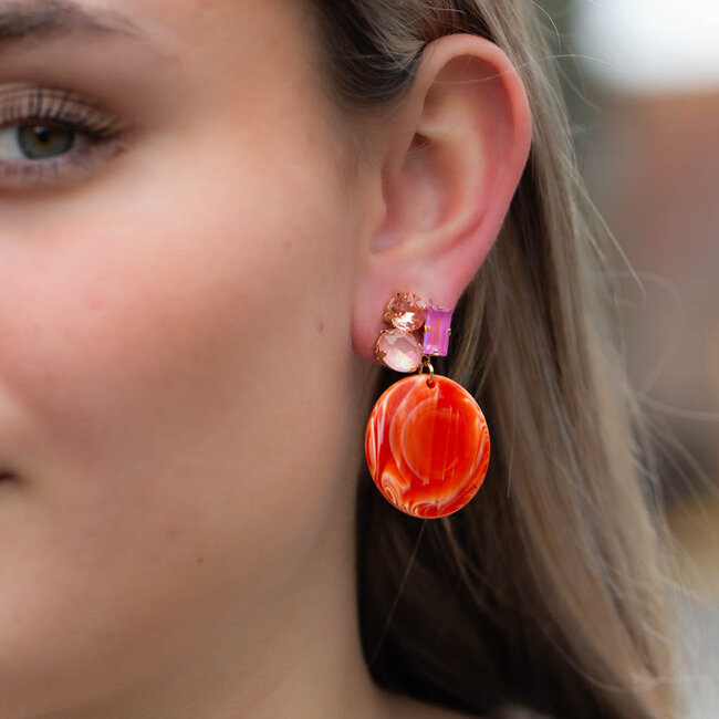 Roze oranje zoete crystal resin schijf oorbellen