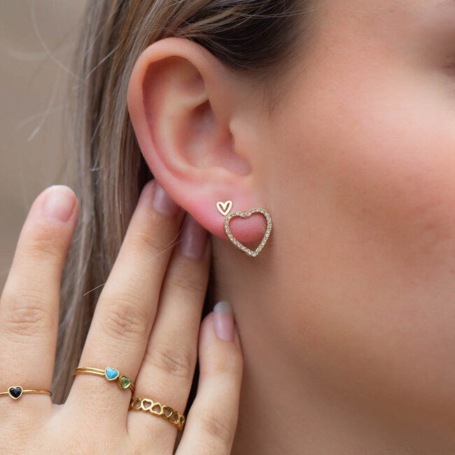 Day & Eve  Goud  open kleine of grote hart oorbellen