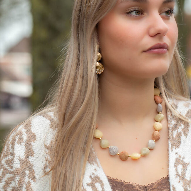 Ketting met schelpen  naturel kralen