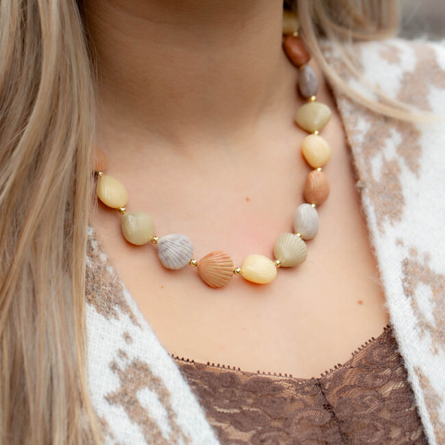 Ketting met schelpen  naturel kralen