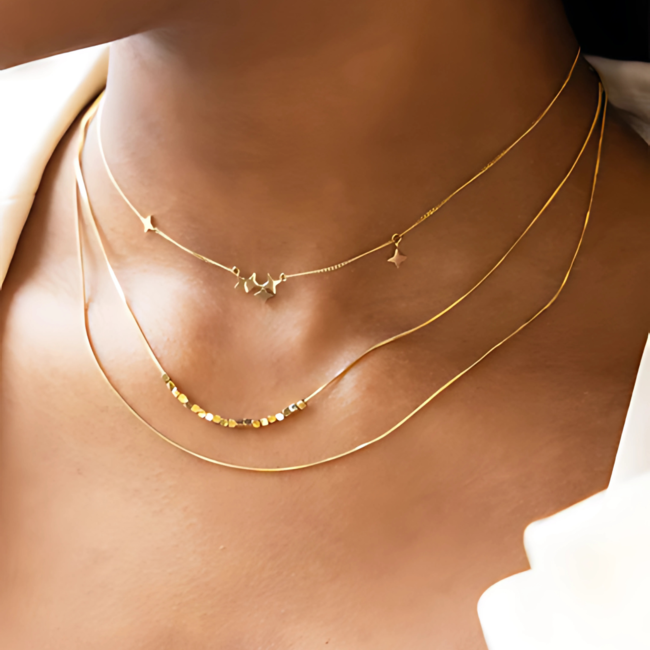 ZAG  Bijoux Unieke dubbele layer laagjes Ketting met blokjes