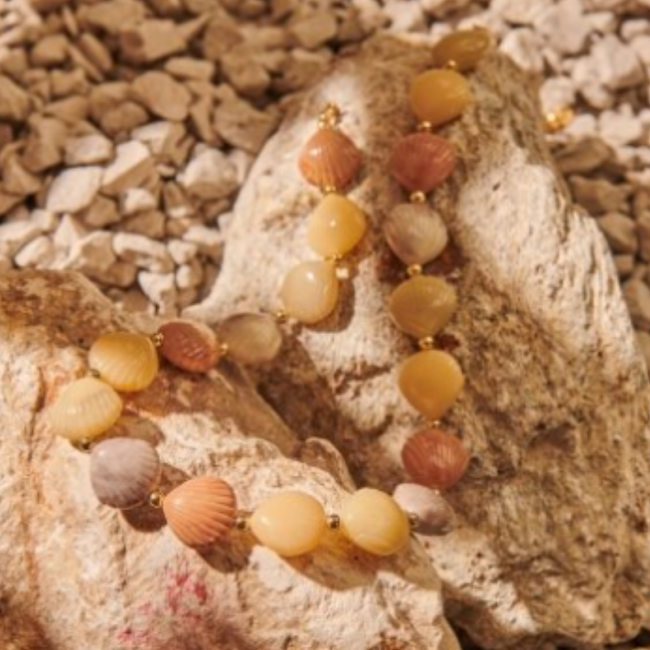 Ketting met schelpen  naturel kralen