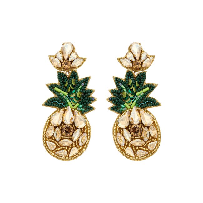 Biba Tropische grote glimmende ananas oorbellen