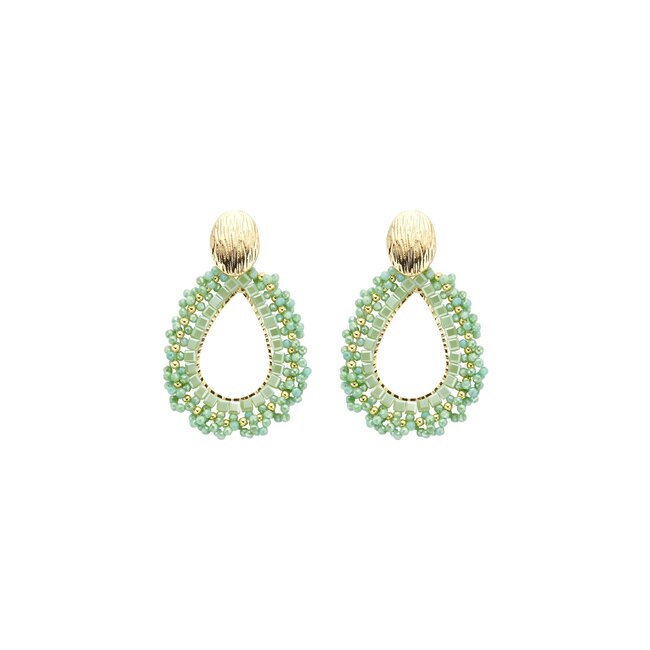 Groene kralen druppel hanger oorbellen