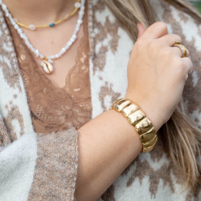 Biba Chunky chique brede goud of dubbele bruine kralen armband