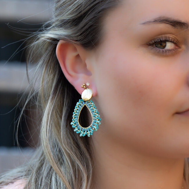 Biba Open druppel turquoise zeegroene oorbellen