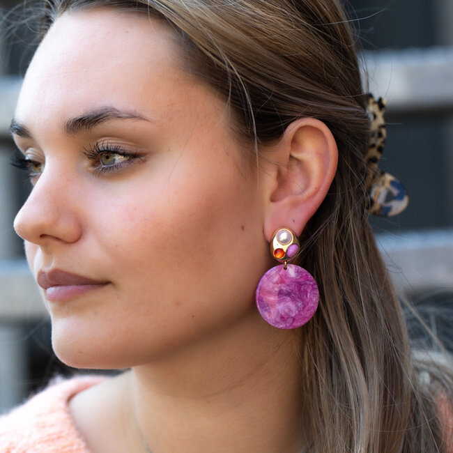 Roze dolce vita roze stenen oorbellen