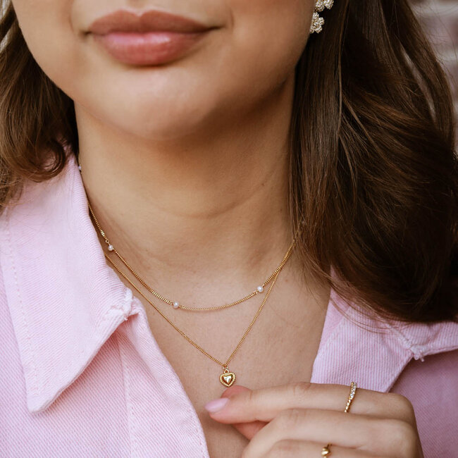 Goldplated ketting hart of parels