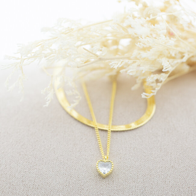 KARMA Goldplated ketting zirconia hart of platte schakel