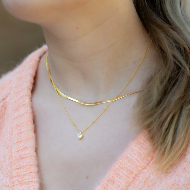 KARMA Goldplated ketting zirconia hart of platte schakel