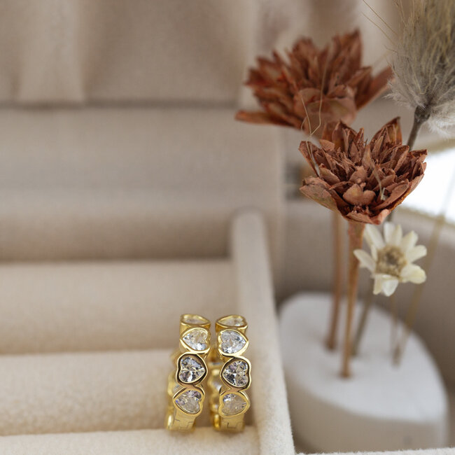 KARMA Goldplated zirconia hart allover oorbellen