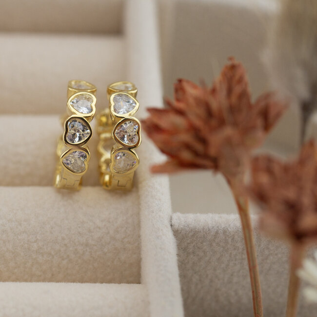 KARMA Goldplated zirconia hart allover oorbellen